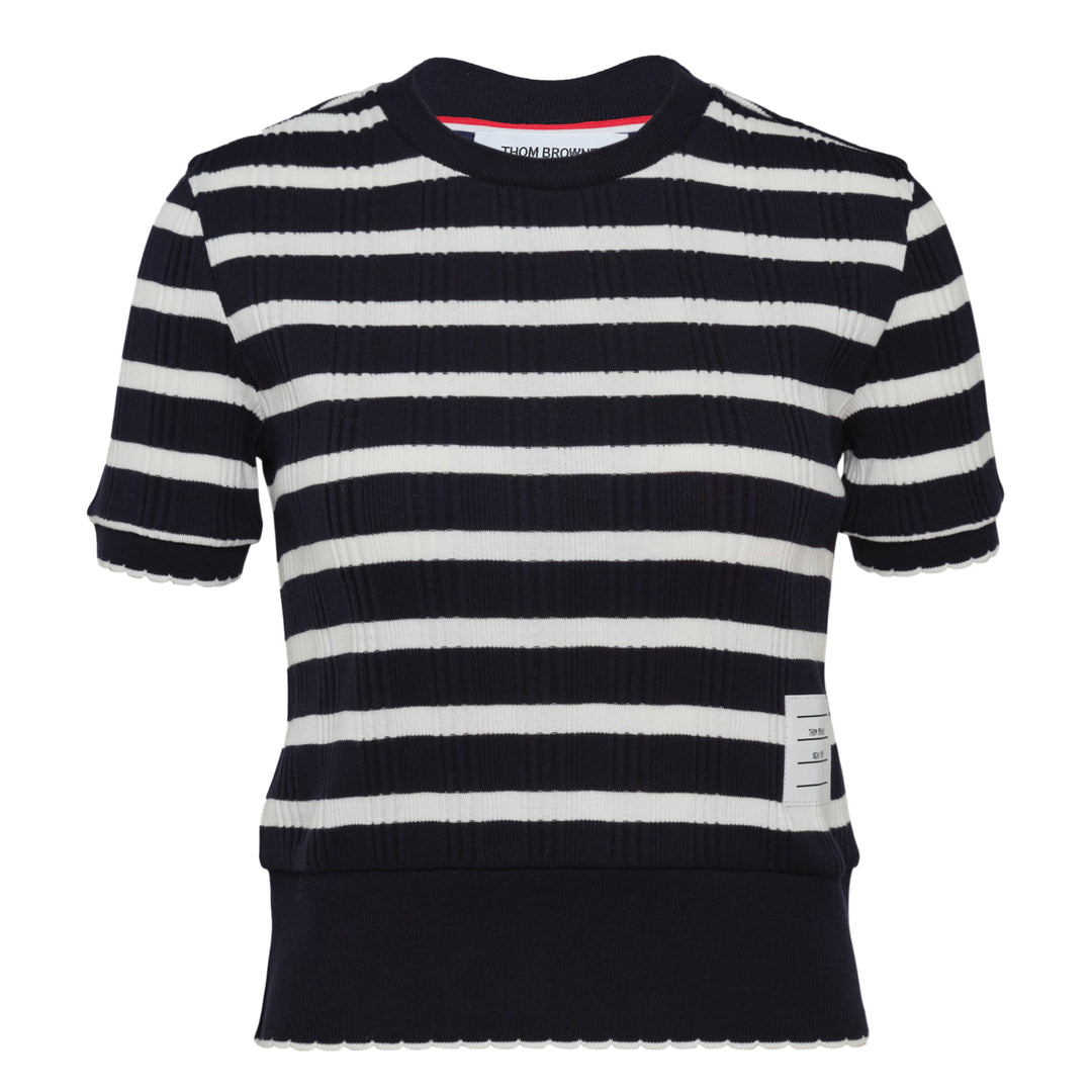 Striped Rib Scallop Edge Tee