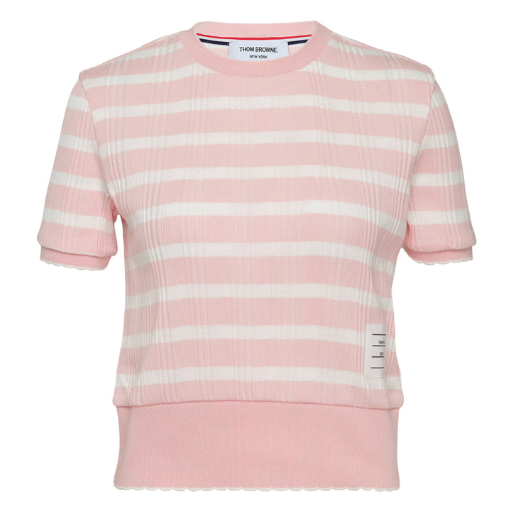 Striped Rib Scallop Edge Tee