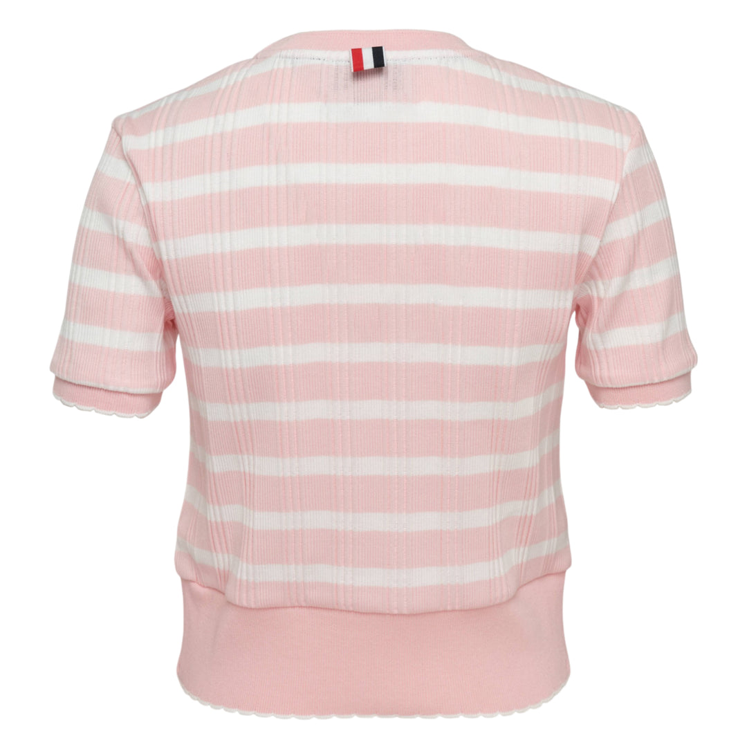 Striped Rib Scallop Edge Tee