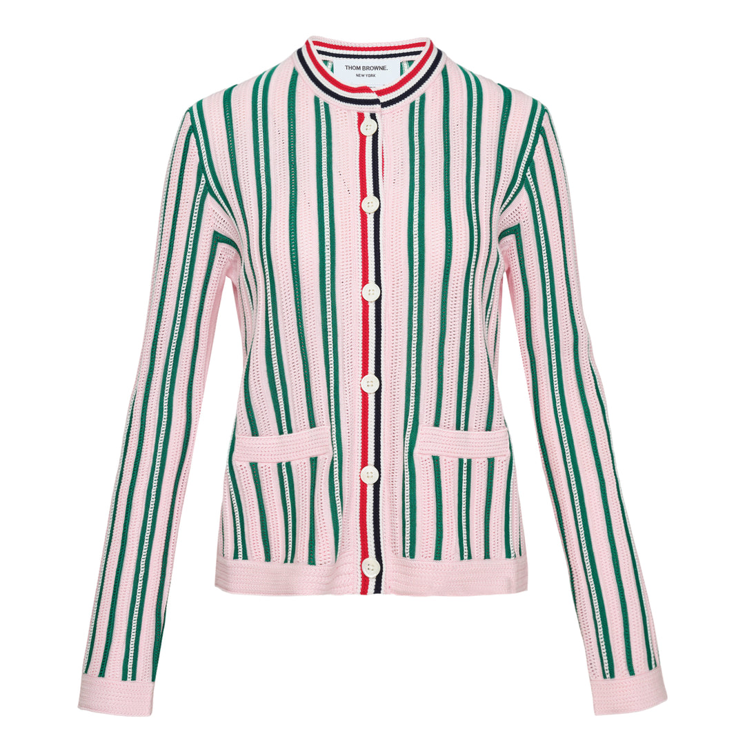 Thom Browne Crochet Stitch Striped Cardigan – Available at Club 21, Official Retailer in Singapore, Malaysia & Thailand with Global Shipping Online