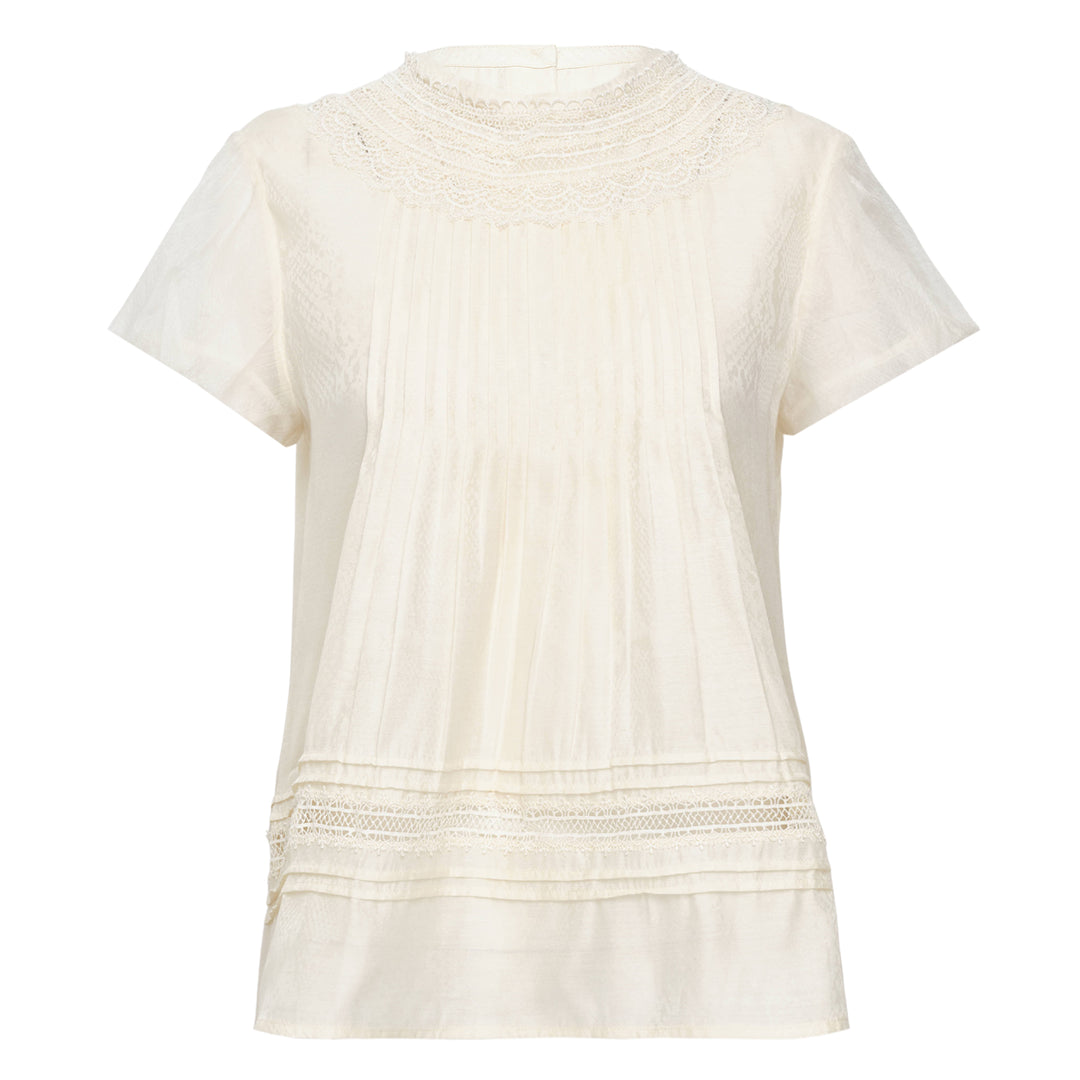 Lace Trim Pin-Tucks Top