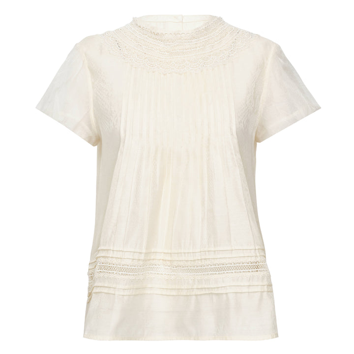 Lace Trim Pin-Tucks Top