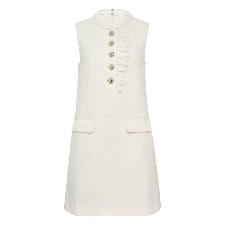 Cream Boucle Lace Trim Mini Dress