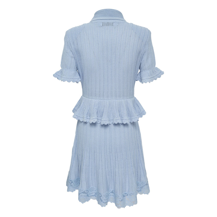 Blue Pointelle Peplum Knit Dress