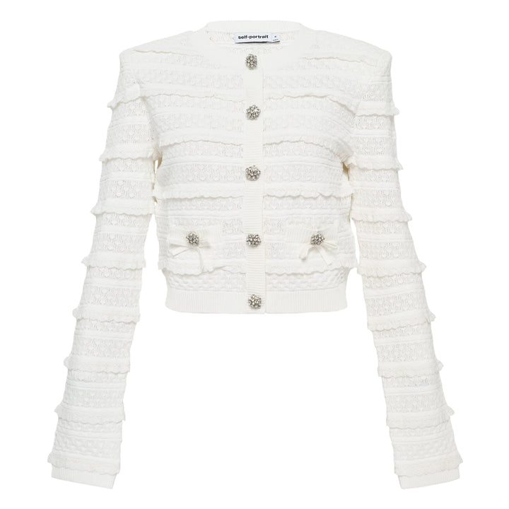 White Pointelle Diamante Cardigan