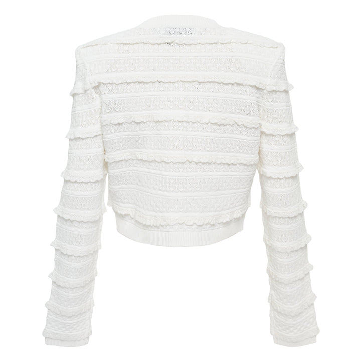 White Pointelle Diamante Cardigan