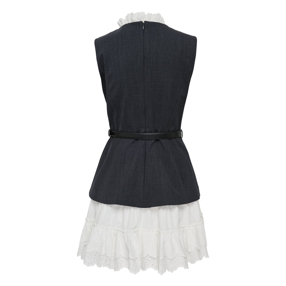 Grey Wool Cotton Frill Mini Dress