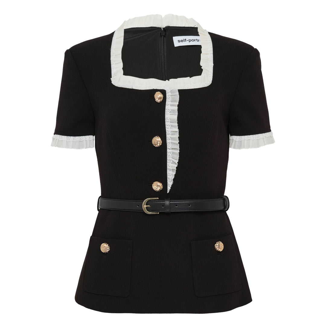 Black Crepe Contrast Frill Top