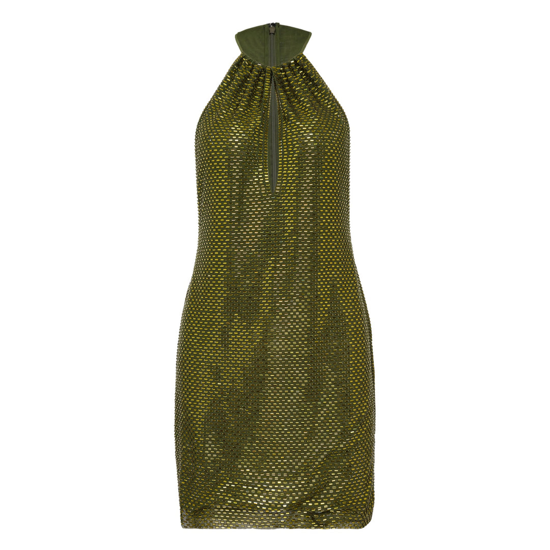 Olive Rhinestone Mini Dress