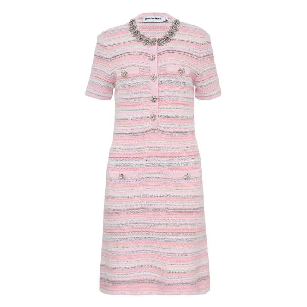 Self Portrait Pink Textured Knit Mini Dress | Pink | Size XS