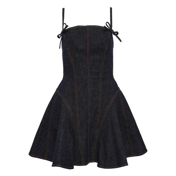 Indigo Denim Bow Mini Dress