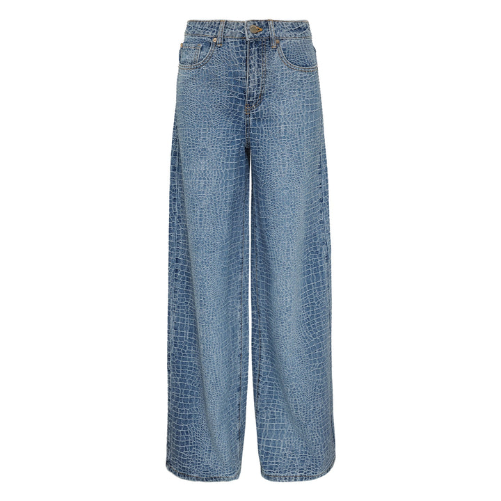 Rhinestone Croc Effect Wide Jeans