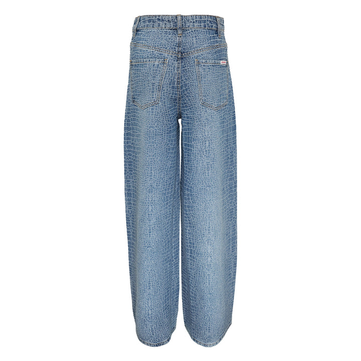 Rhinestone Croc Effect Wide Jeans
