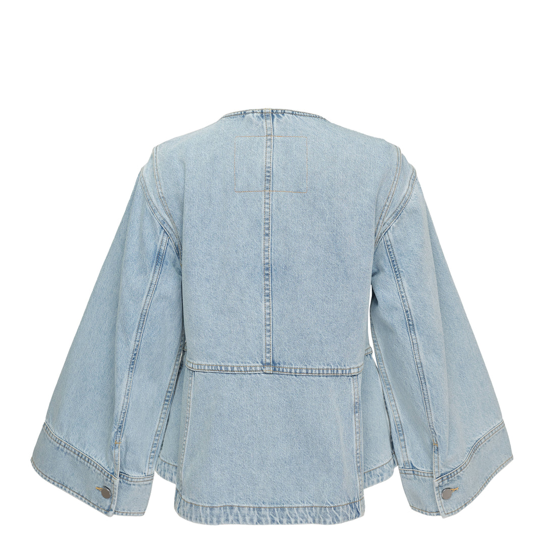 Collarless Trapeze Denim Jacket