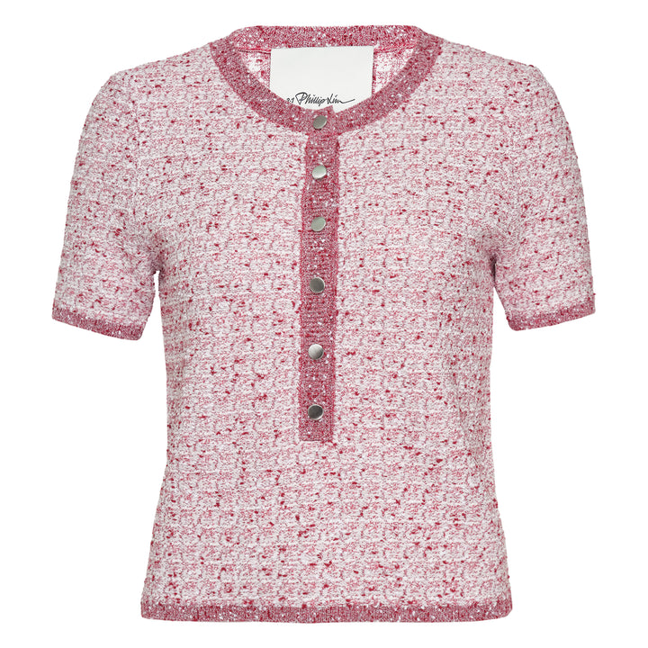 Short Sleeve Crew Neck Button Top