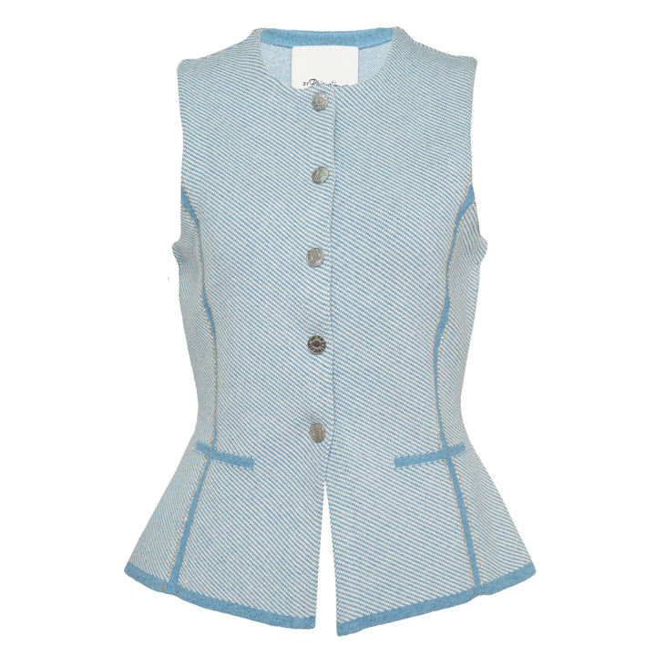 Denim Effect Crew Neck Button Vest