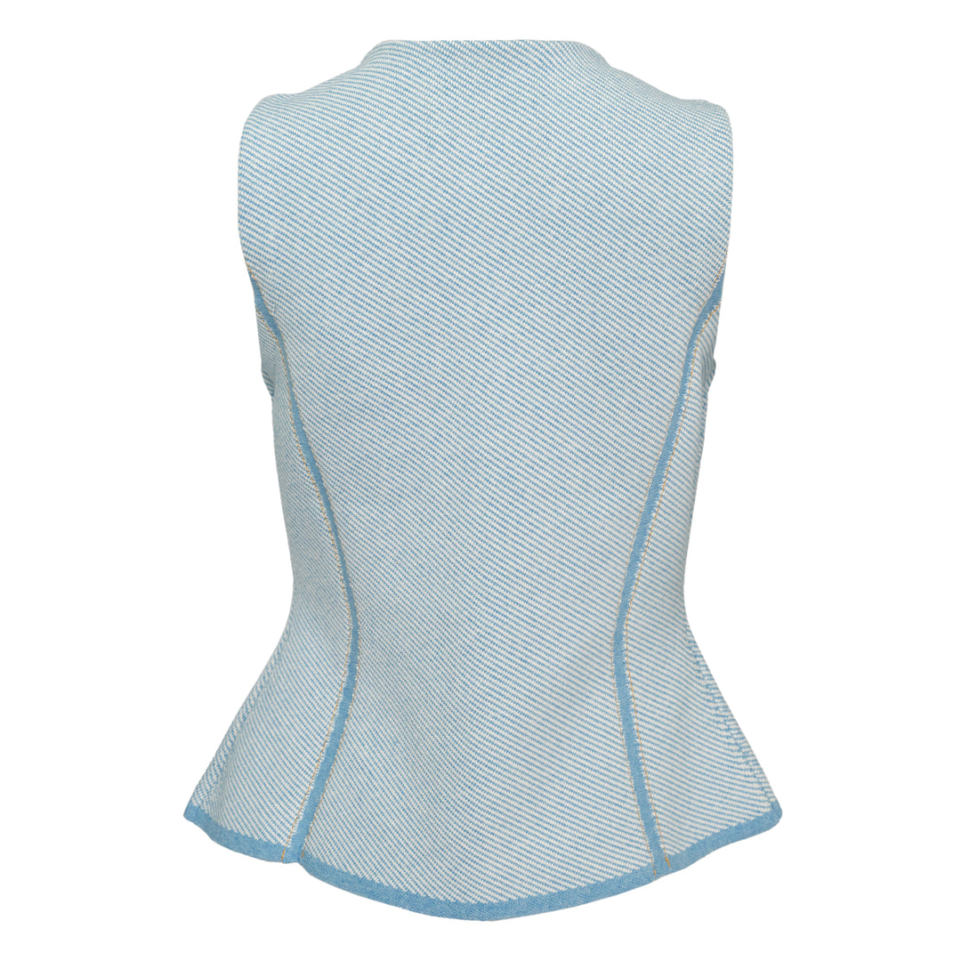 Denim Effect Crew Neck Button Vest