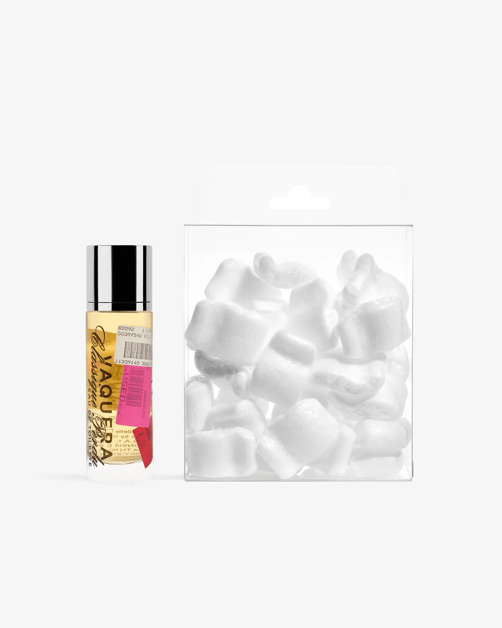 Vaquera Classique Perdu Eau de Toilette 30ml by Comme des Garçons Parfums, clear glass bottle with collage-style printed labels and polished silver cap