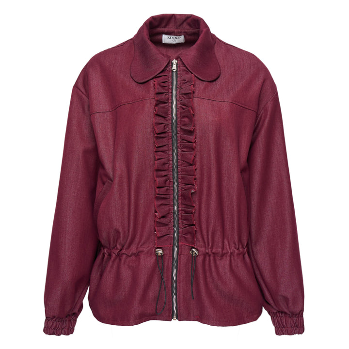 Burgundy Ruffle Zip Jacket