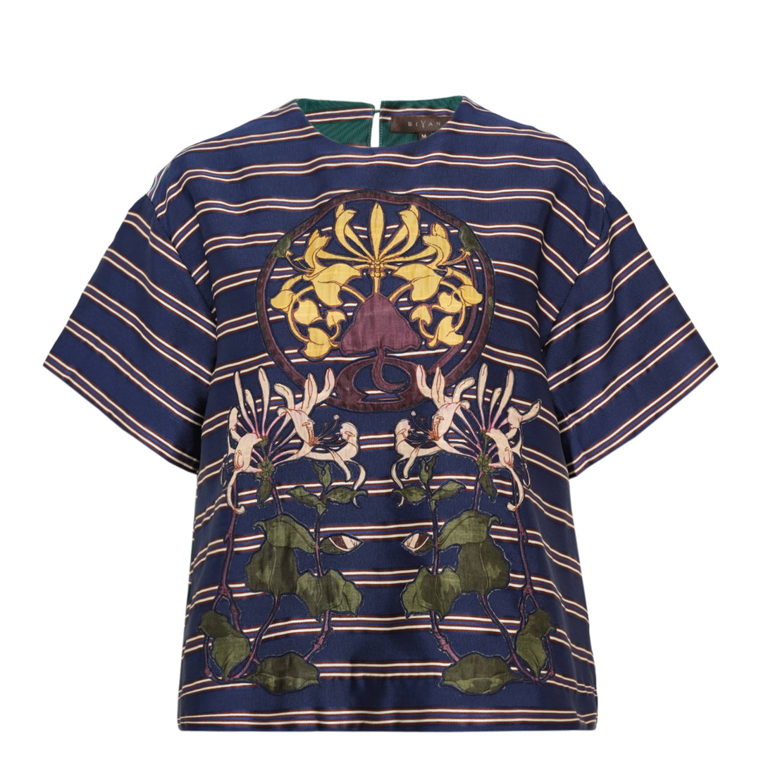 Stripe Cotton Silk Short Sleeve Top