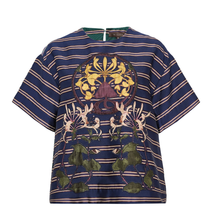 Stripe Cotton Silk Short Sleeve Top