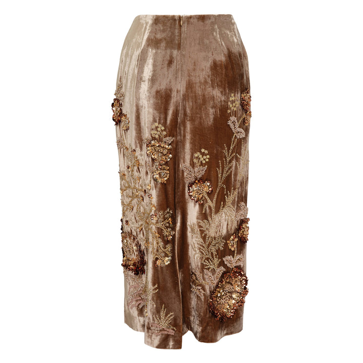 Embellished Velvet Slim Midi Skirt