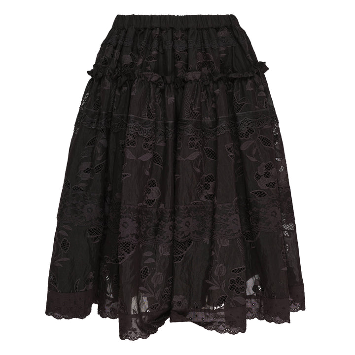 Caroline Hu Black Embroidery Ruched A-Line Skirt – Available at Club 21, Official Retailer in Singapore, Malaysia & Thailand with Global Shipping Online