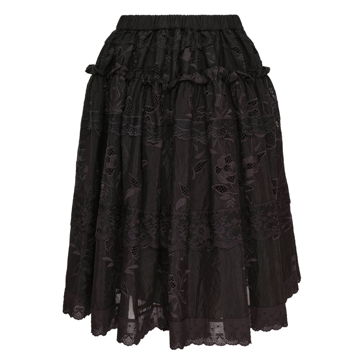 Caroline Hu Black Embroidery Ruched A-Line Skirt – Available at Club 21, Official Retailer in Singapore, Malaysia & Thailand with Global Shipping Online