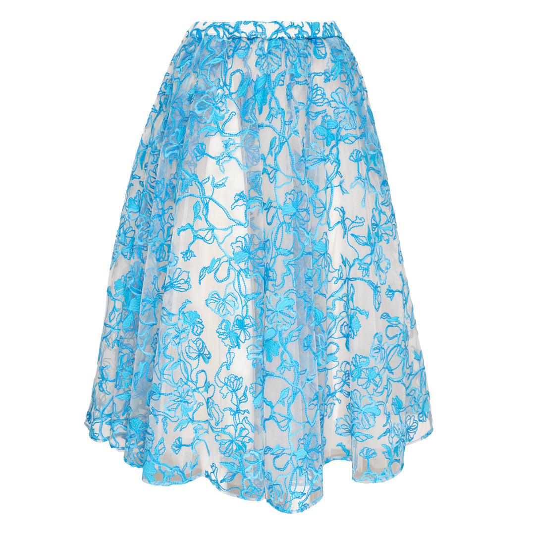 Caroline Hu Blue Floral Embroidered Tulle Skirt – Available at Club 21, Official Retailer in Singapore, Malaysia & Thailand with Global Shipping Online