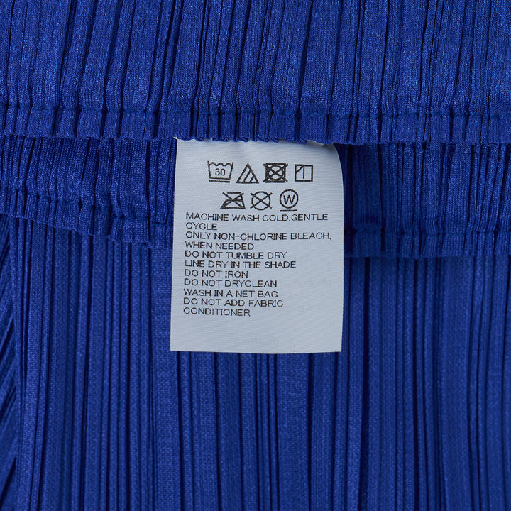 Pleats Please Issey Miyake Monthly Colors May Pants in cobalt blue micro-pleated fabric with elasticated waistband and straight-leg silhouette