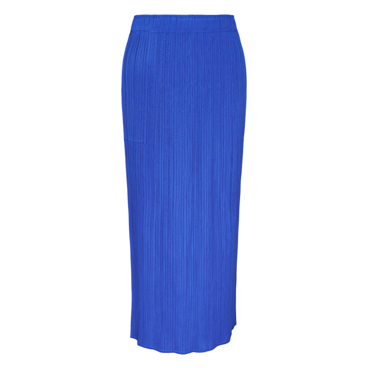 Pleats Please Issey Miyake Monthly Colors May Skirt in cobalt blue — fine-pleated midi skirt with elasticated waistband and side pocket