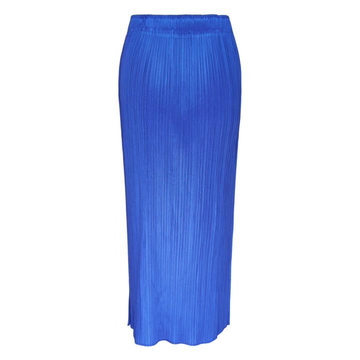 Pleats Please Issey Miyake Monthly Colors May Skirt in cobalt blue — fine-pleated midi skirt with elasticated waistband and side pocket