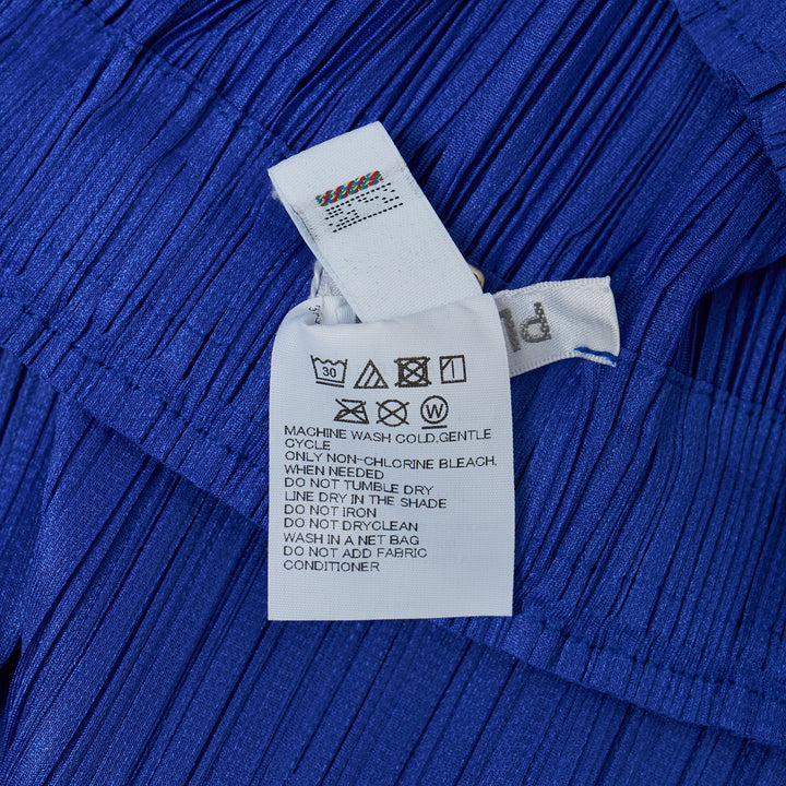 Pleats Please Issey Miyake Monthly Colors May Skirt in cobalt blue — fine-pleated midi skirt with elasticated waistband and side pocket