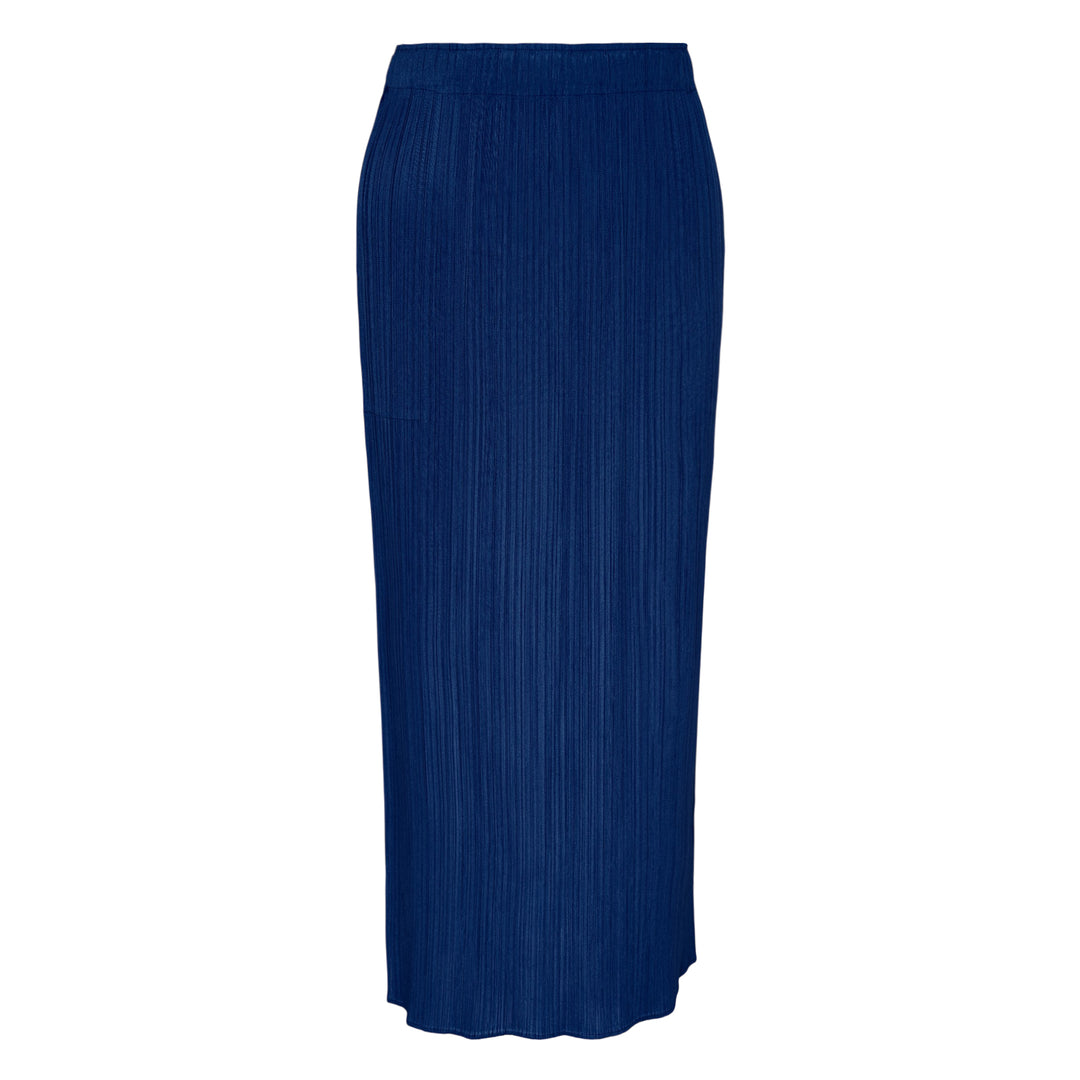 Pleats Please Issey Miyake Monthly Colors May Skirt in cobalt blue — fine-pleated midi skirt with elasticated waistband and side pocket