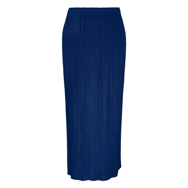 Pleats Please Issey Miyake Monthly Colors May Skirt in cobalt blue — fine-pleated midi skirt with elasticated waistband and side pocket