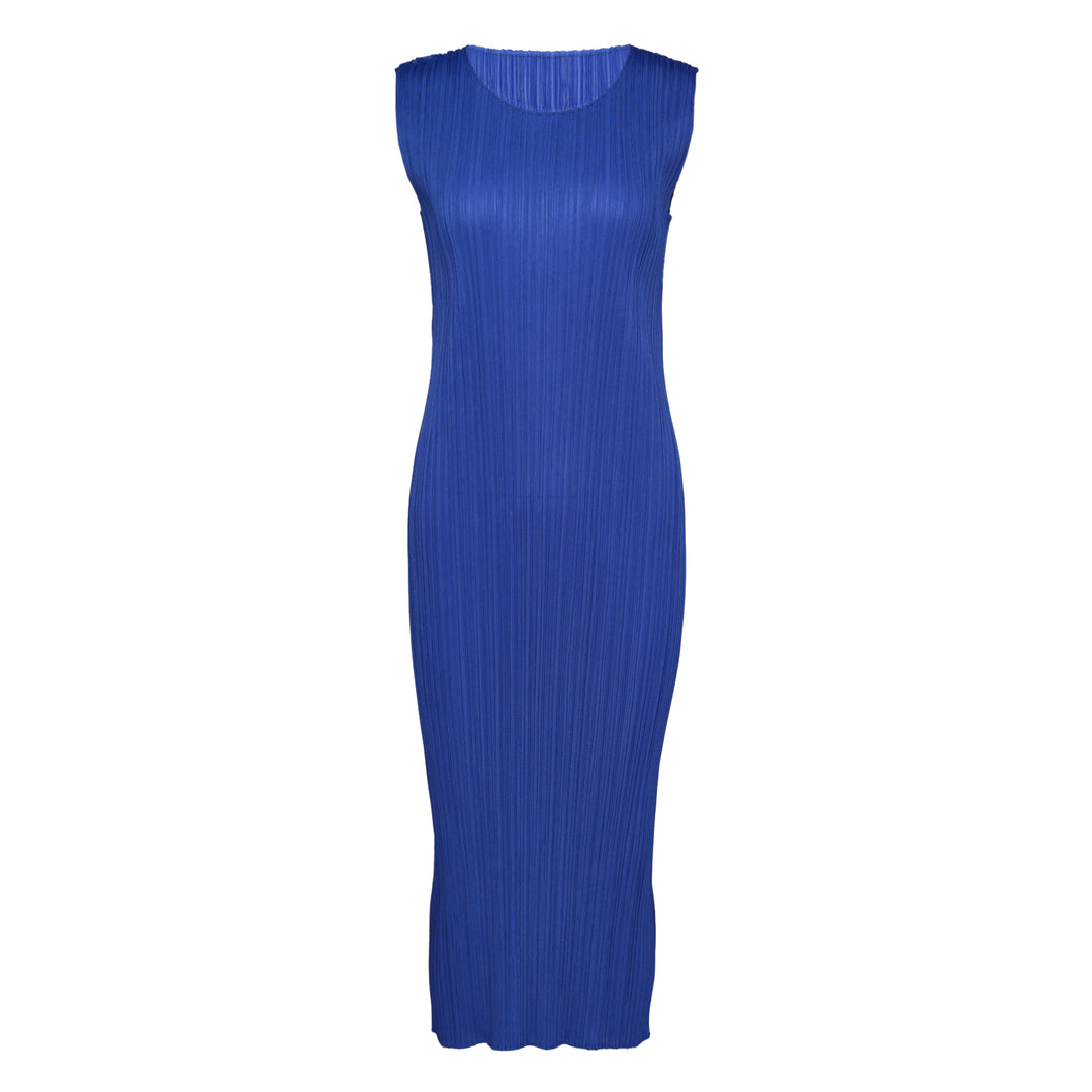 Pleats Please Issey Miyake Monthly Colors May sleeveless pleated midi dress in blush nude, shown flat on white background