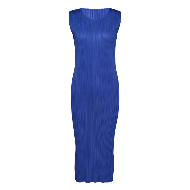 Pleats Please Issey Miyake Monthly Colors May sleeveless pleated midi dress in blush nude, shown flat on white background