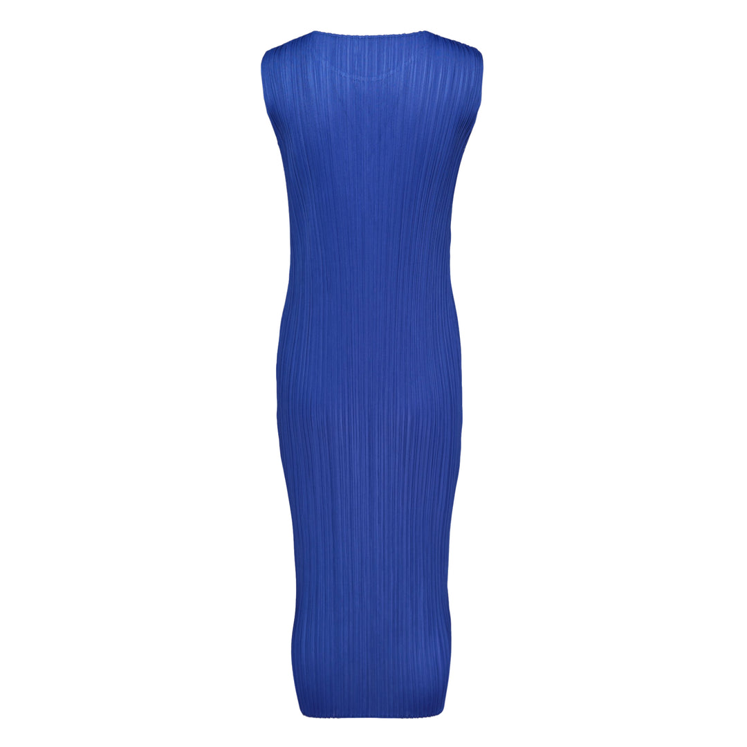 Pleats Please Issey Miyake Monthly Colors May sleeveless pleated midi dress in blush nude, shown flat on white background
