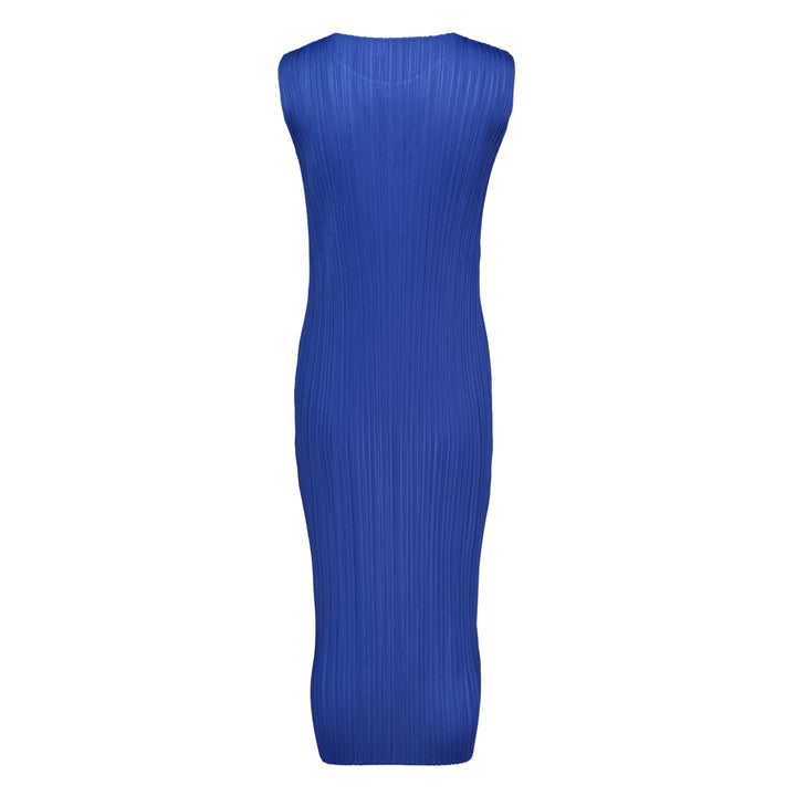 Pleats Please Issey Miyake Monthly Colors May sleeveless pleated midi dress in blush nude, shown flat on white background