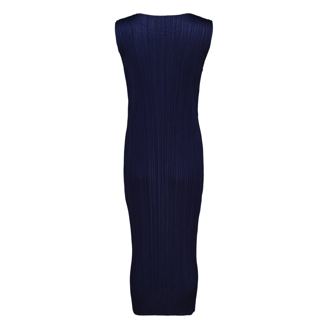 Pleats Please Issey Miyake Monthly Colors May sleeveless pleated midi dress in blush nude, shown flat on white background