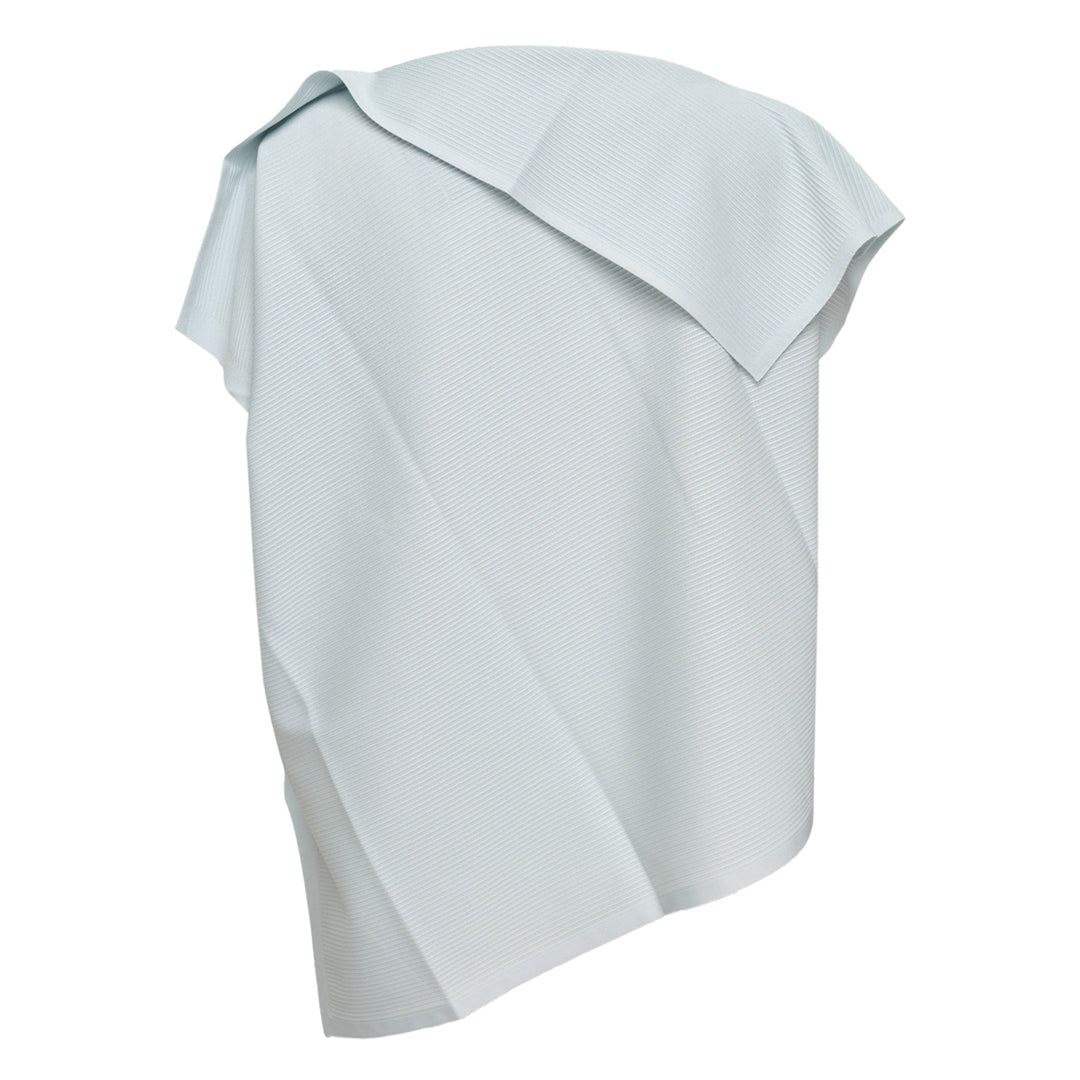 Pleats Please Issey Miyake A-POC Sea Glass Shirt in black ribbed pleated knit with asymmetric hem and oversized silhouette