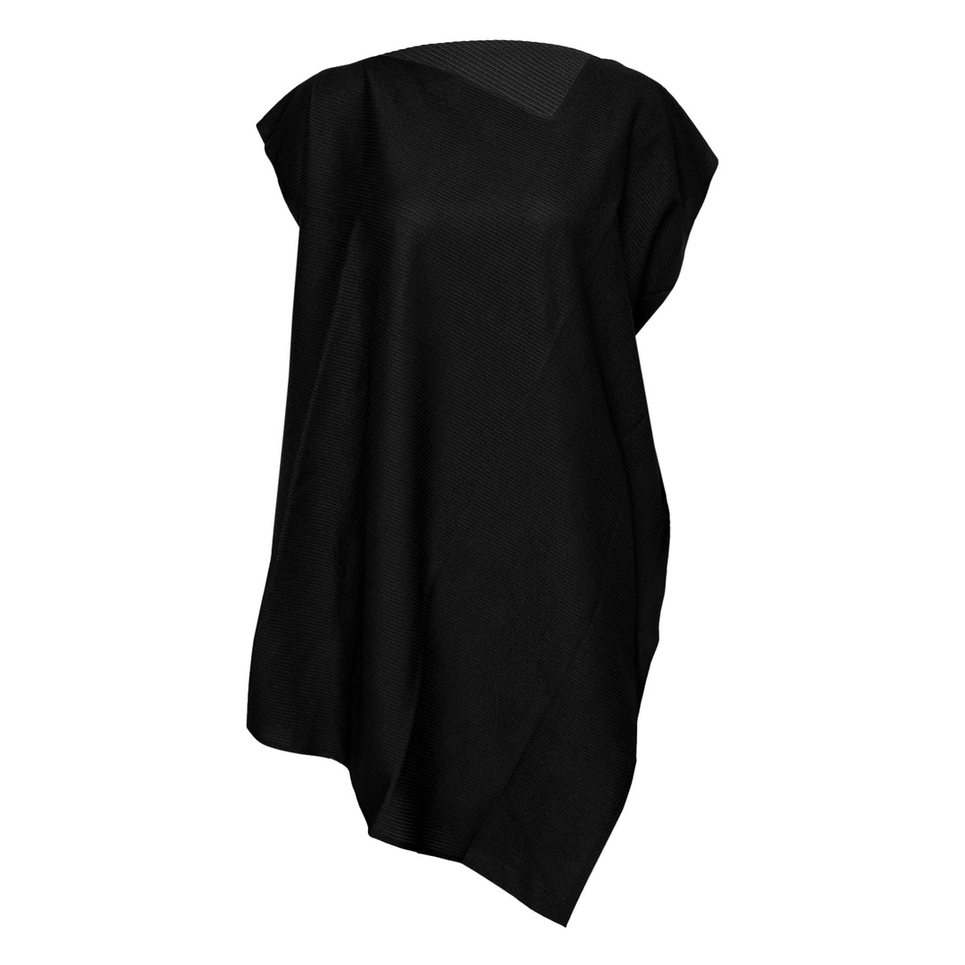 Pleats Please Issey Miyake A-POC Sea Glass Tunic in black with fine pleated texture and asymmetric hemline