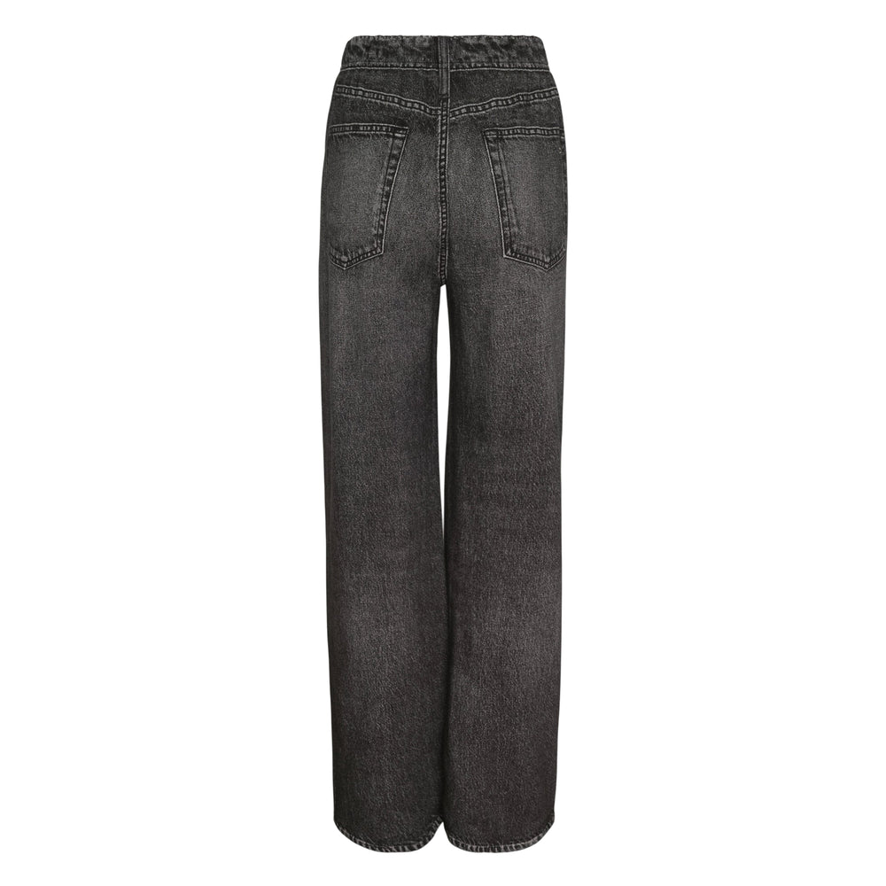 rag & bone washed black wide-leg jeans with contrast green and white side stripes along the outer seams, high-rise fit, five-pocket construction