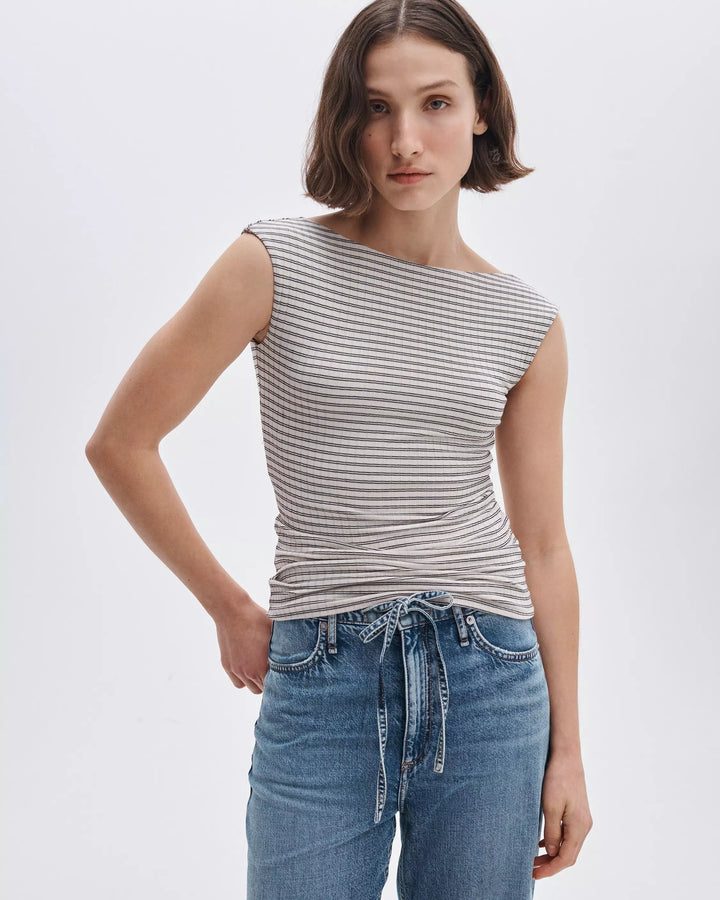 Luca Stripe Rib Open Back Tee