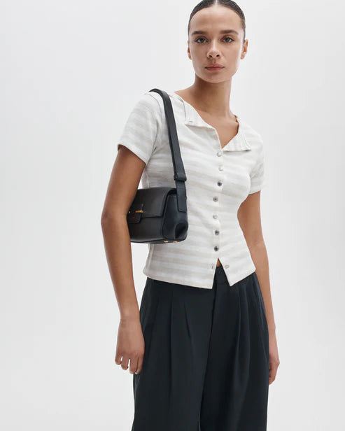 Knit Stripe Button Tee