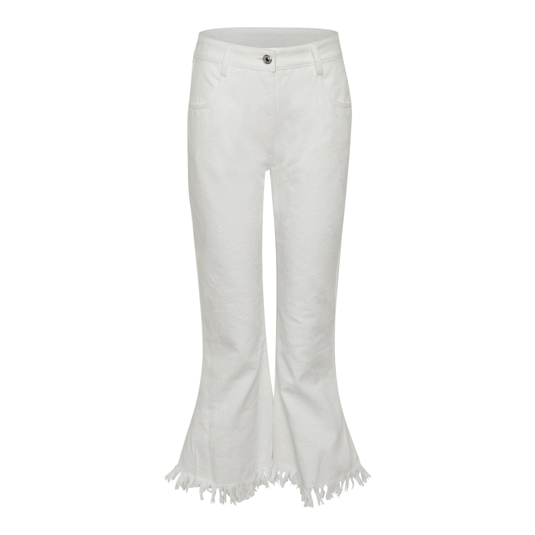 MSGM White Fringe Hem Pants – Available at Club 21, Official Retailer in Singapore, Malaysia & Thailand with Global Shipping Online