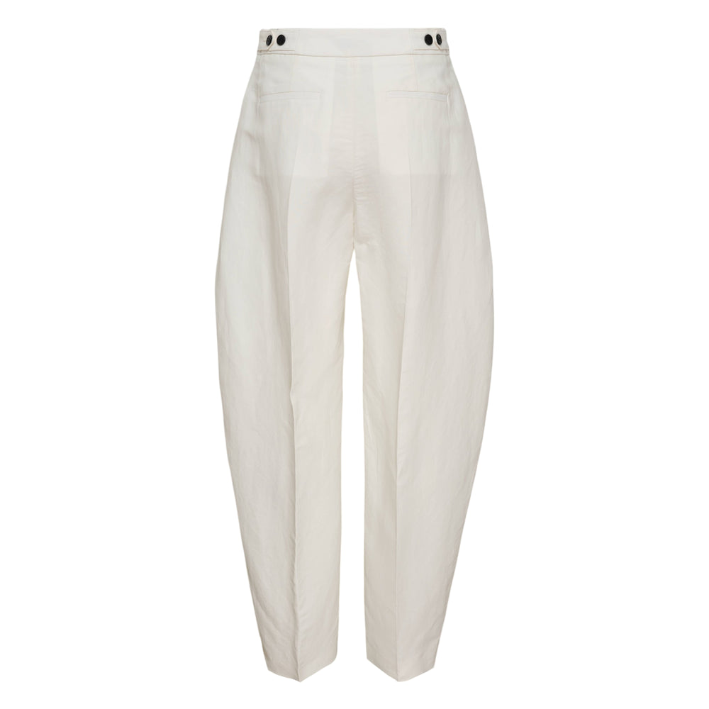 Alaïa Viscose Blend Tailored Pants in deep burgundy with high waist, front pleats, and balloon silhouette tapering at the hem