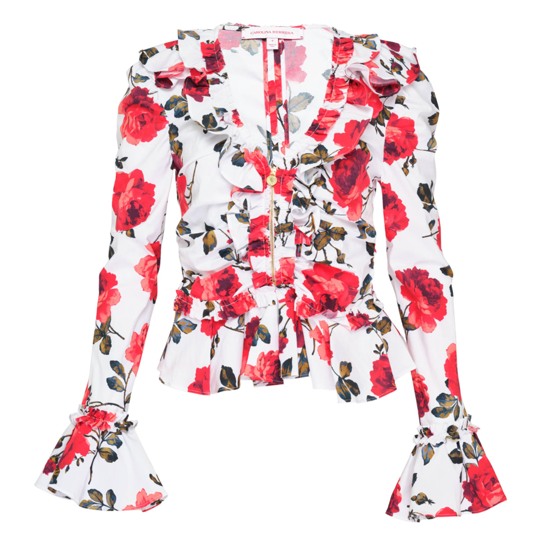 Carolina Herrera V-Neck Ruched Ruffle Top – Available at Club 21, Official Retailer in Singapore, Malaysia & Thailand with Global Shipping Online