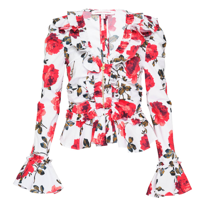 Carolina Herrera V-Neck Ruched Ruffle Top – Available at Club 21, Official Retailer in Singapore, Malaysia & Thailand with Global Shipping Online