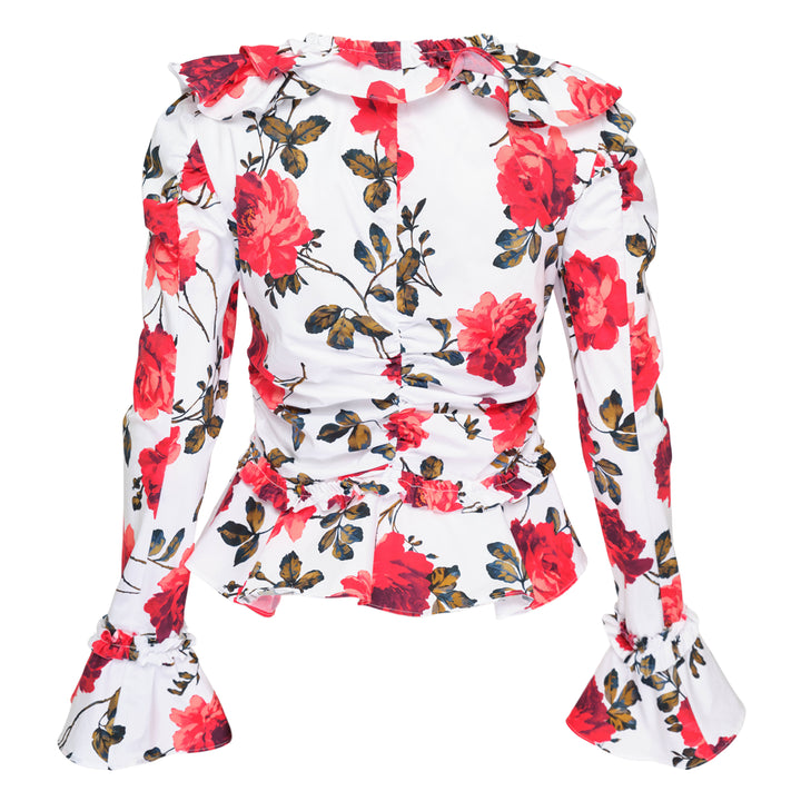 Carolina Herrera V-Neck Ruched Ruffle Top – Available at Club 21, Official Retailer in Singapore, Malaysia & Thailand with Global Shipping Online